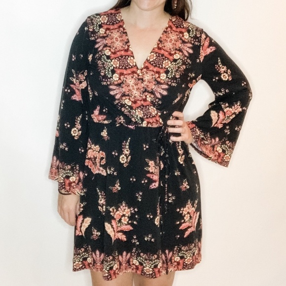 Black Floral Wrap Dress - Picture 1 of 2